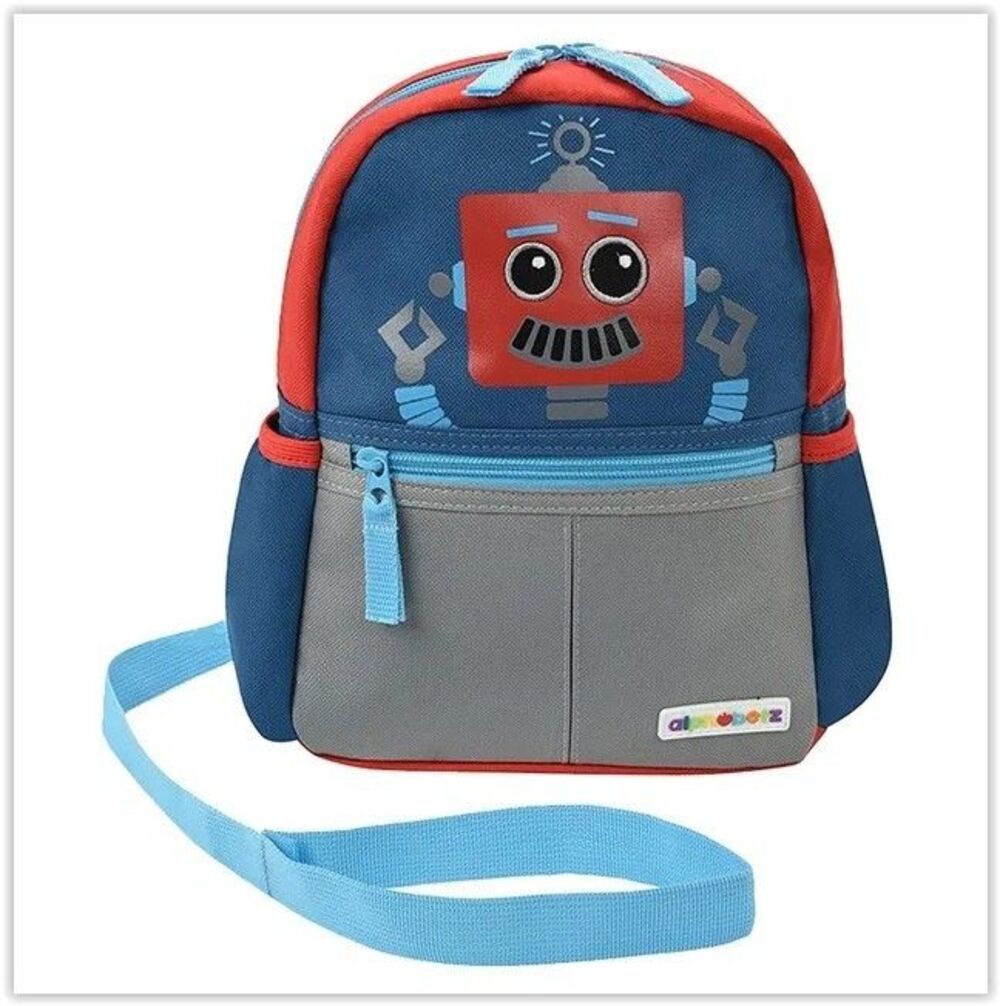 Alphabetz Toddler ROBOT Backpack With  Safety Harness Leash, Blue, Red -NEW